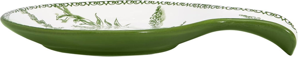 Bico Green Garden Toile De Jouy Spoon Rest for Stove Top, Ceramic Spoon Holder for Kitchen Counter, Easy to Clean Coffee Spoon Rest Dishwasher Safe, Kitchen Cooking Utensil Rest for Ladles Spatula