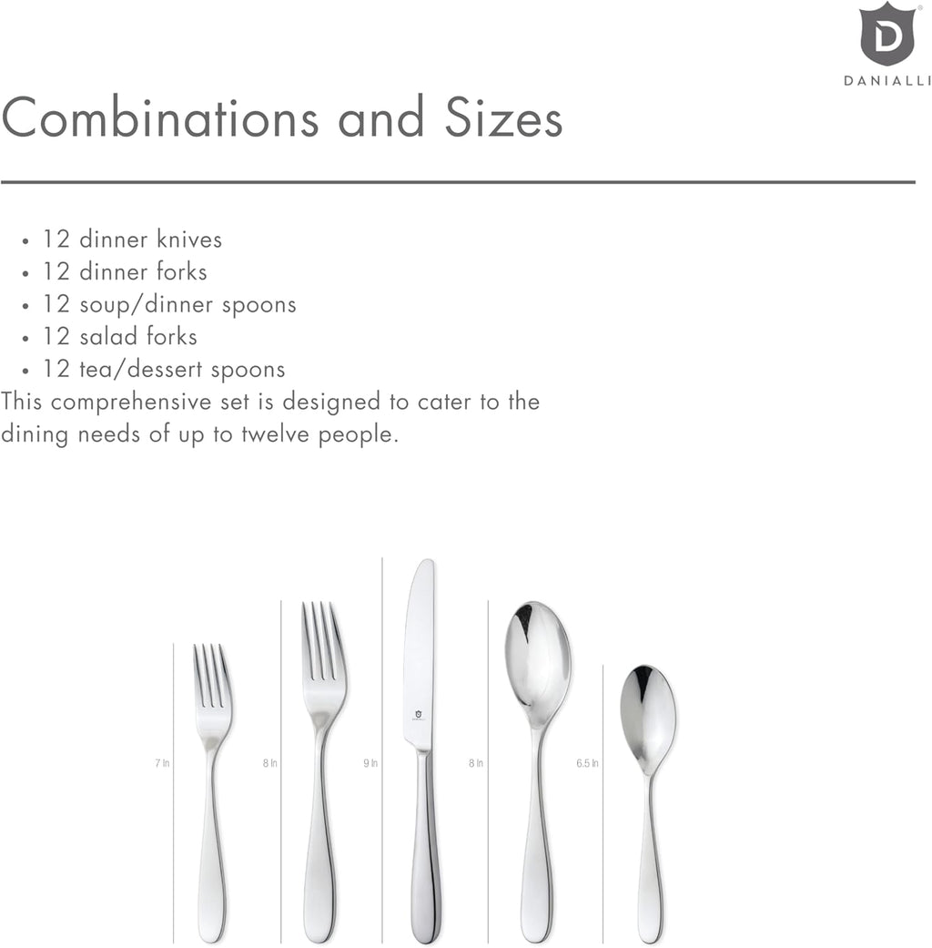 Silverware Set for 12 – 18/10 Stainless Steel Flatware, Mirror Finish, Dishwasher Safe, Rust Resistant, Heavy-Duty Cutlery for Dining and Hosting (60-Piece Set, Fidenza)