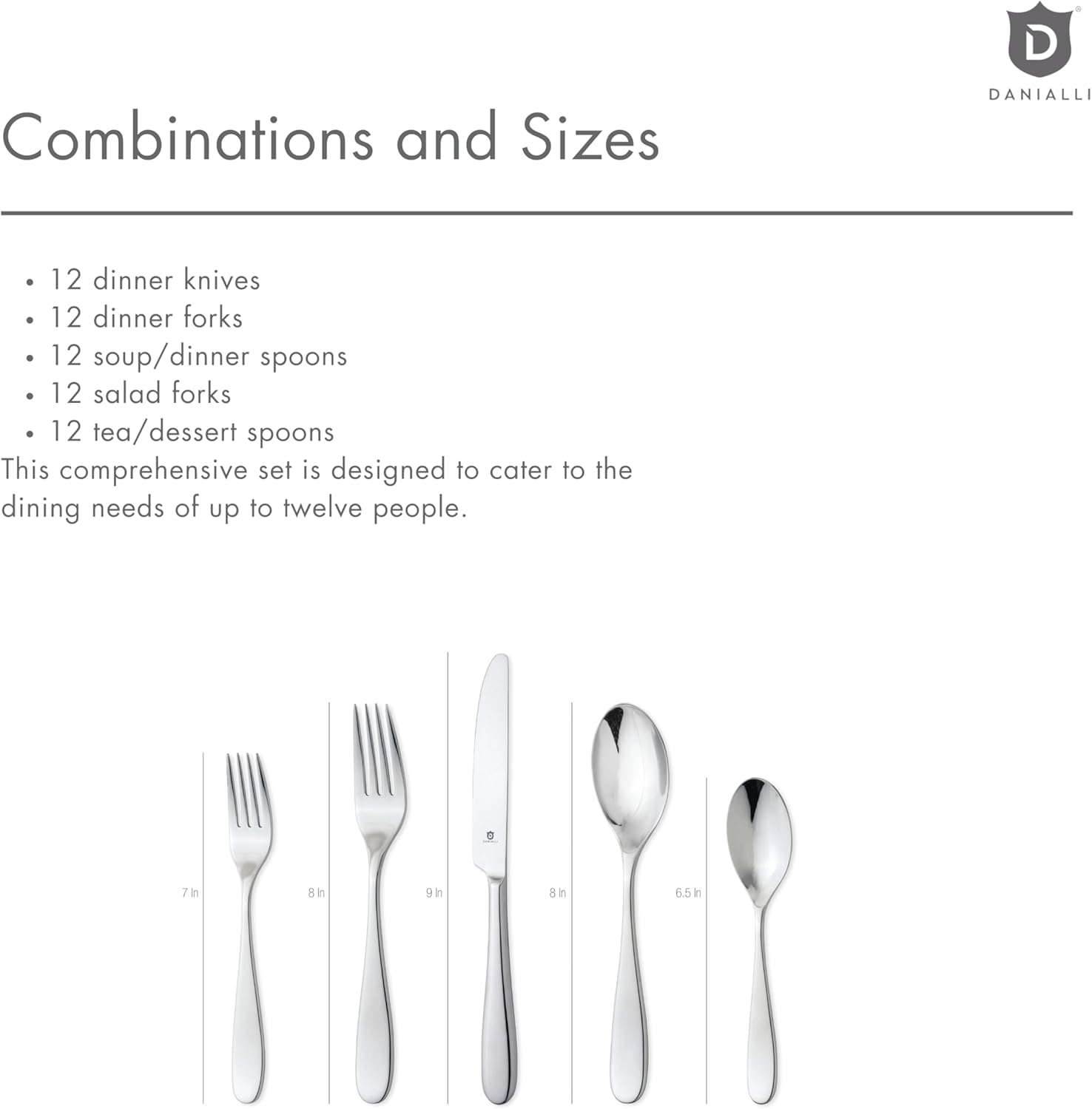 Silverware Set for 12 – 18/10 Stainless Steel Flatware, Mirror Finish, Dishwasher Safe, Rust Resistant, Heavy-Duty Cutlery for Dining and Hosting (60-Piece Set, Fidenza)