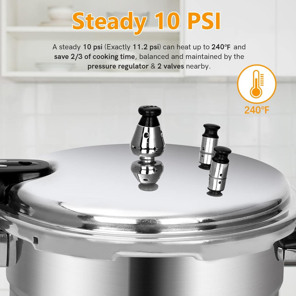BreeRainz 5.3 Quart Pressure Cooker, 10 PSI Induction Compatible Pressure Canner w/Honeycomb Stainless Steel Clad Base for Fast & Even Heating, Canning Rack Included