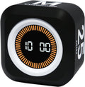 Rotating Cube Visual Timer 5, 25, 10 50 Minutes Preset + Custom Countdown, Rechargeable Desk Productivity Flip Timer with Detachable Silicone Cover for ADHD Study Work Kitchen School (Black)