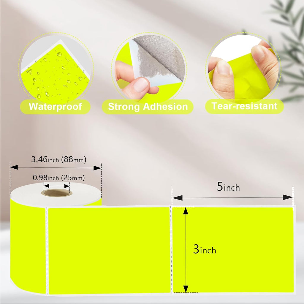 3 X 5 Inch Printable Rectangle Color Coding Labels, 300 Per Roll Adhesive Color Coding Stickers for Bar-Codes, Address, Small Business Labeling, Inventory, Fluorescent Yellow