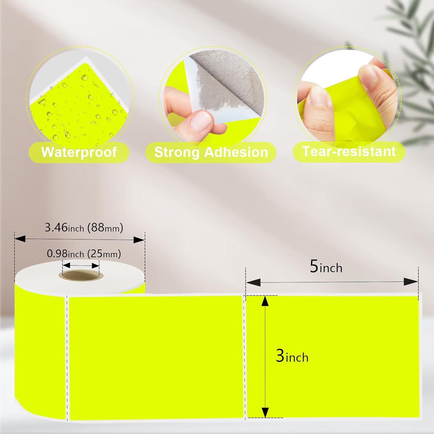 3 X 5 Inch Printable Rectangle Color Coding Labels, 300 Per Roll Adhesive Color Coding Stickers for Bar-Codes, Address, Small Business Labeling, Inventory, Fluorescent Yellow
