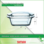 Simax Casserole Dish For Oven, 10 Ounce Mini Glass Baking Dish With Lid, Small, Personal Sized Bakeware and Cookware, Great for Storage, Microwave, Oven, And Dishwasher Safe Borosilicate Glass Dish