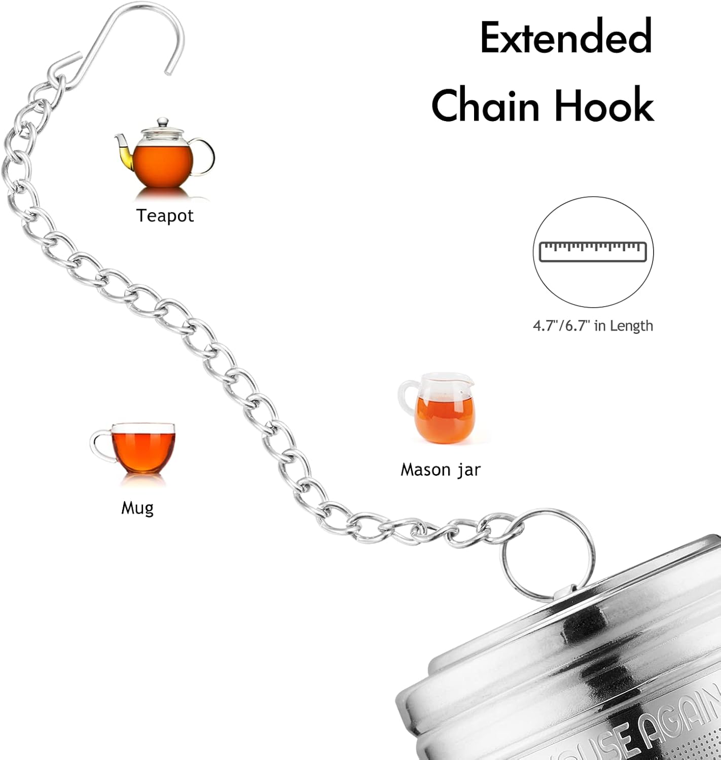 House Again Tea Infuser (2 Pack, Large + Small), Extra Fine Mesh Tea Strainers for Loose Tea, 18/8 Stainless Steel Tea Strainer with Extended Chain Hook, Tea Steeper