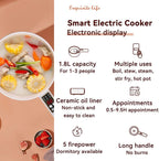 Drizzle Electric Hot Pot Cooker Steamer 1.8L Multifunctional Nonstick Pan Dormitory Office Portable Ramen Cooker Steamer Boil Dry Protection Suitable For Noodles Steak Cooker Eggs StirFrying