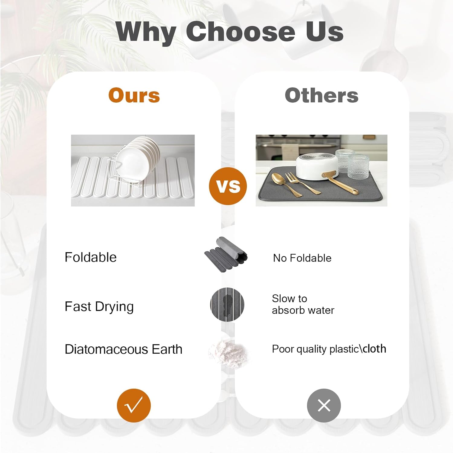 Stone Dish Drying Mat for Kitchen Counter, Quick Dry Stone Mat Kitchen for Dishes Bottles Cups, Large Foldable Diatomaceous Earth Dish Drying Mats Match Any Countertop, White