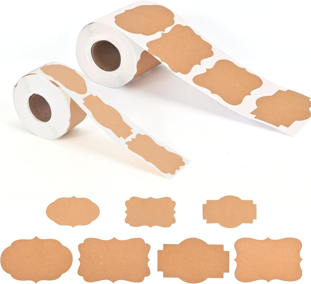 500 Pcs Gift Tags Name Label Stickers, 2 Different Sizes 2"*3" and 1.2 * 2" Self-Adhesive Brown Kraft Labels Stickers for Presents Decoration, Jars, Pantry Canning Bottle, Cosmetic Tag