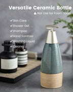 12 oz Dish Soap Dispenser with 2 Pumps, Ceramic Hand Soap Bottle for Shampoo, Body Wash, Lotion, Liquid Dispenser for Kitchen Countertop with Silicone Funnel, Blue