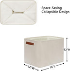 DULLEMELO 2-Pack Large Storage Baskets for Organizing 16"x12"x12" Canvas Fabric Storage Basket Bins With Leather Handles for Shelf Clothes Empty Gift Basket (Beige)