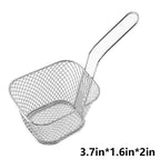 2 Pcs Mini Square Fry Baskets, 4.13×3.3×2.5inch Stainless Steel Fry Basket with Handle Steel French Fry Chip Basket French Fries Desk Food Presentation Mesh Basket Kitchen Cooking Tool