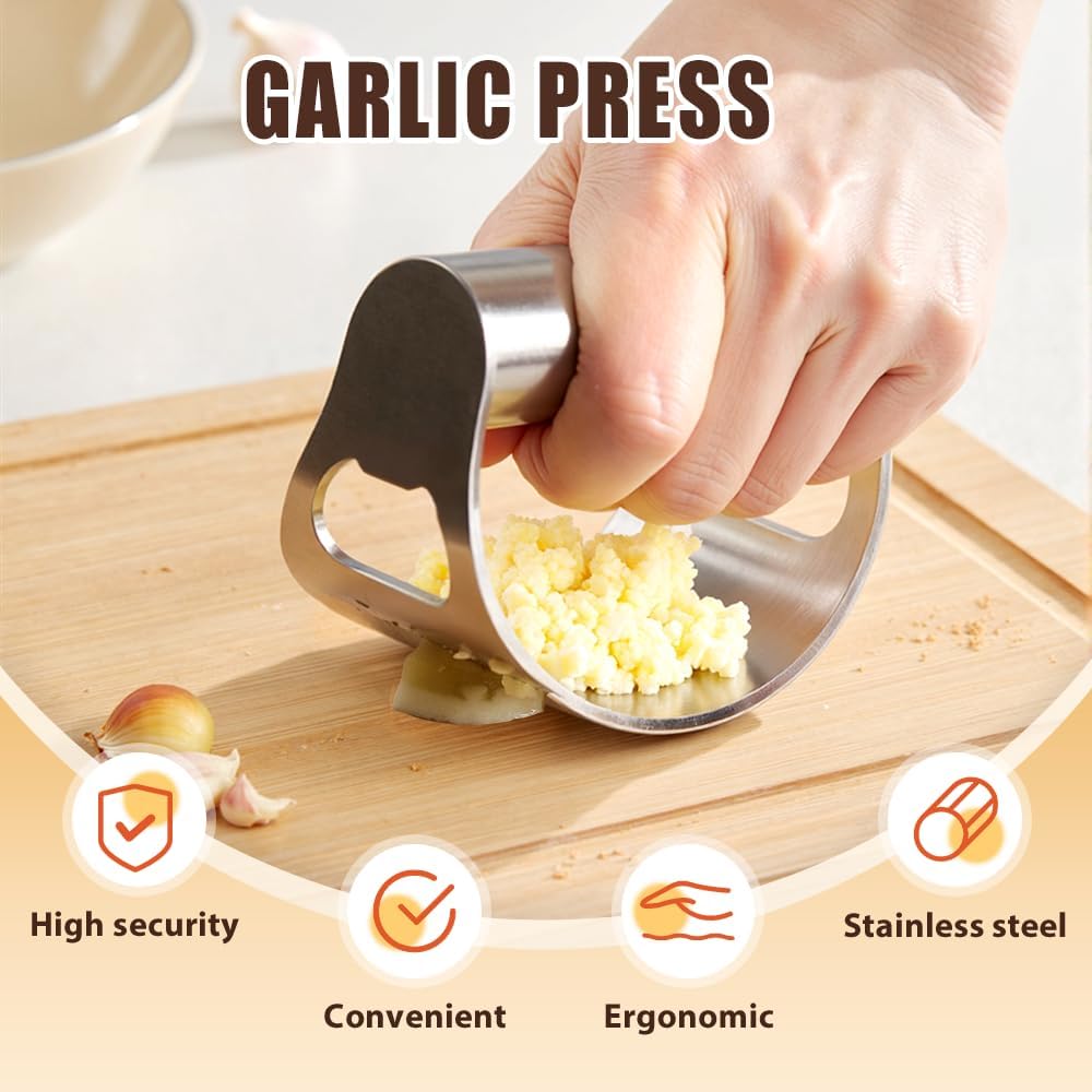 Stainless Steel Garlic Rocker,2025 New Stainless Steel Garlic Press,Garlic Press Rocker,Garlic Cutter (2)