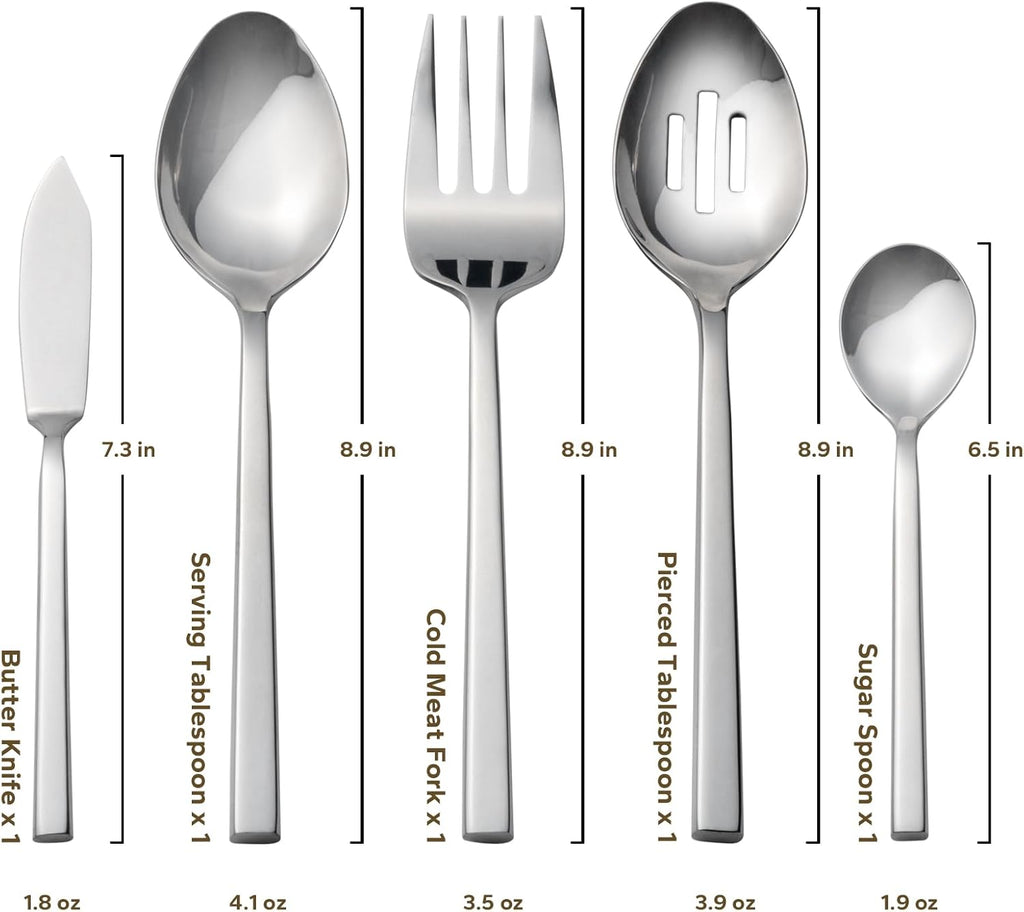 Alata Cube 65-Piece Forged Stainless Steel Flatware Set Cutlery Set with Utensil-Serving Set, Silverware Set Service for 12, Mirror Finish, Dishwasher Safe
