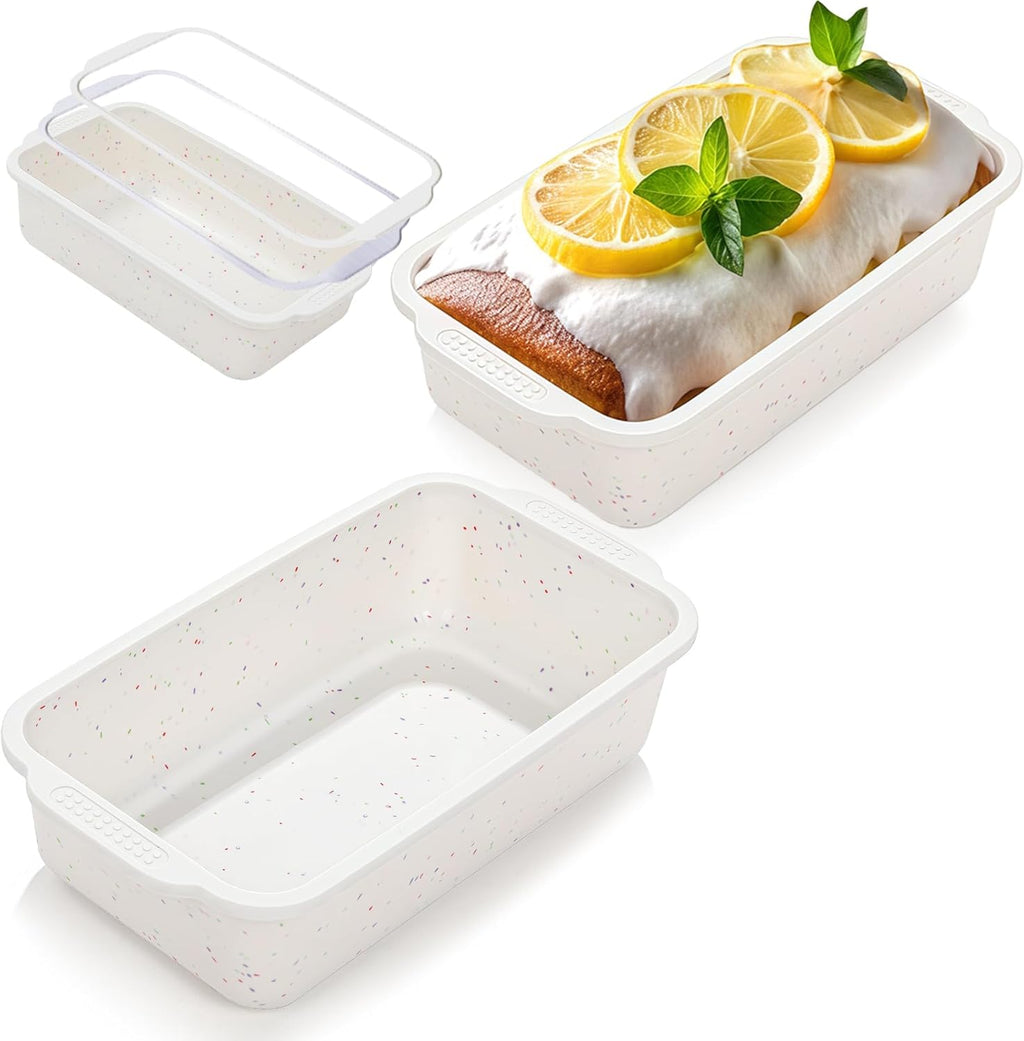 SJ Silicone Bread Loaf Pan with Metal Reinforced Frame, 9.5 x 5 in Non-stick Silicone 1 lb Loaf Pan for Baking, 2 Pack Durable Bread Pan for Oven Dishwasher Safe - Cream