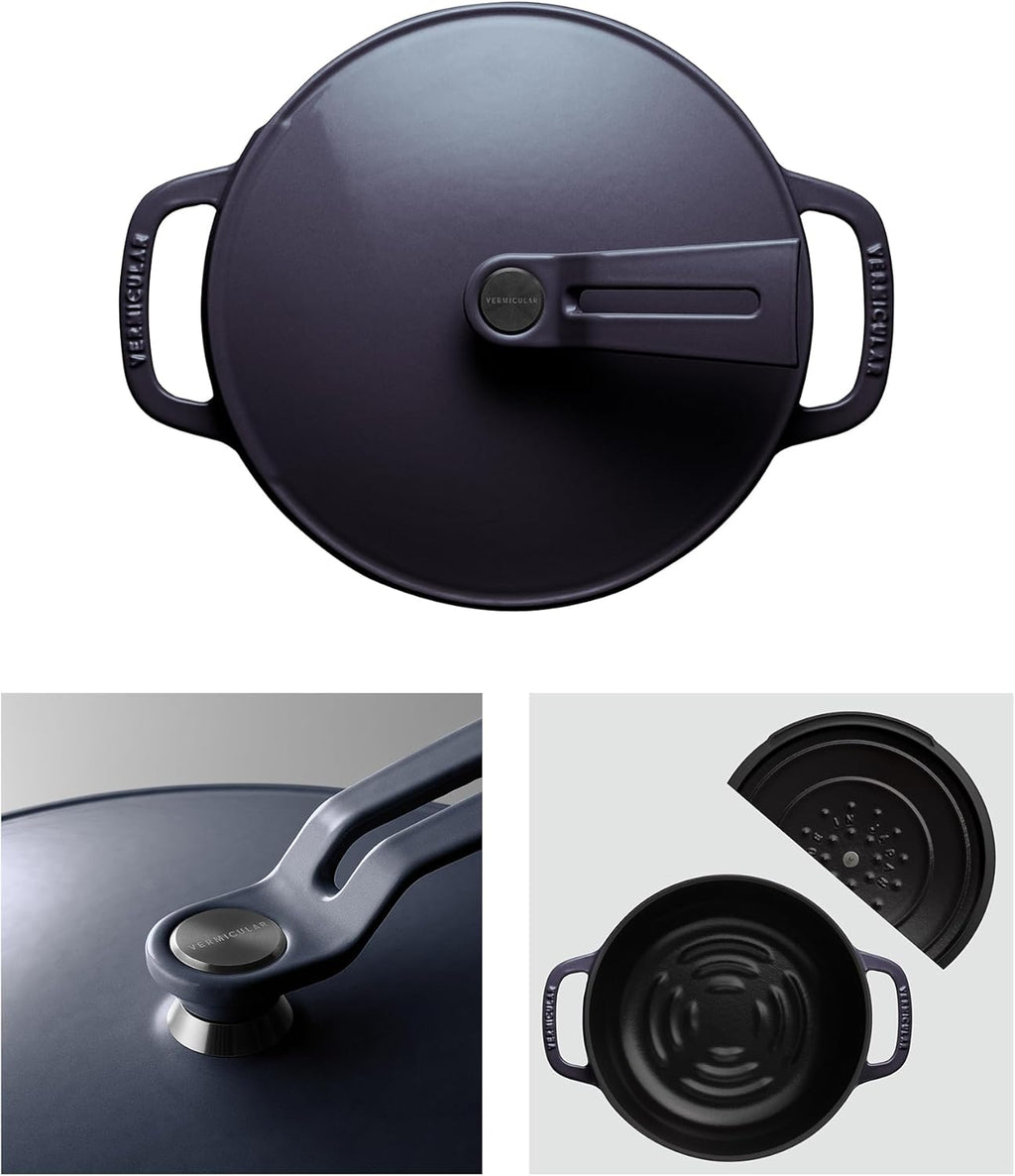 Vermicular Oven Pot 2.0 | Lightweight Enameled Cast Iron Pot | 18cm (2 Qt) | Non-Toxic | Induction-compatible | Dutch Oven | Made in Japan | Deep Ocean Blue