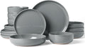 Famiware Milkyway Stoneware Dinnerware Sets with Pasta Bowls, Service for 4 (16 Pieces), Plates and Bowls Sets -Scratch Resistant, Microwave and Dishwasher Safe Dishes Set, Dark Gray