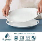 Porcelain Serving Platter with Handles, 14" serving dishes for entertaining, Oval Serving tray for Salad, Stew, Fruits and Pasta, Set of 2, White