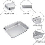TeamFar Lasagna Pan, 10.5 x 8 x 1.7 inch Stainless Steel Rectangle Cake Pan Brownie Pan Set for Roasting Baking, Non Toxic & Healthy, Oven & Dishwasher Safe, Brushed Surface & Wider Edge - Set of 2