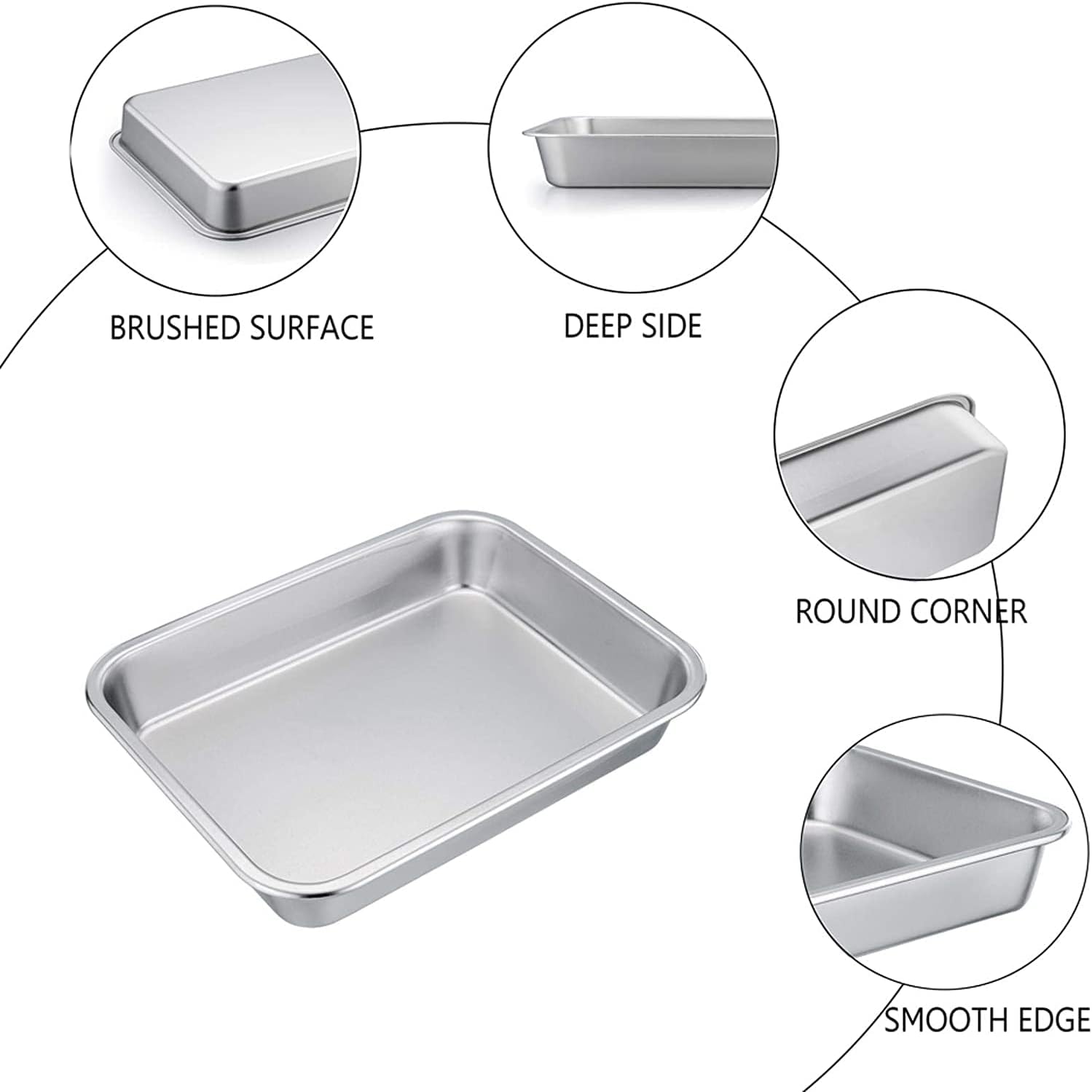 TeamFar Lasagna Pan, 10.5 x 8 x 1.7 inch Stainless Steel Rectangle Cake Pan Brownie Pan Set for Roasting Baking, Non Toxic & Healthy, Oven & Dishwasher Safe, Brushed Surface & Wider Edge - Set of 2