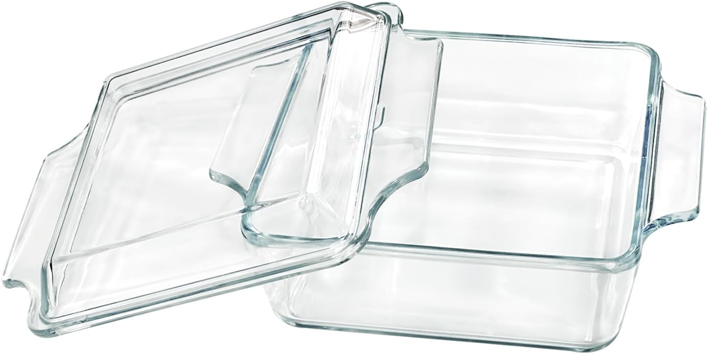 Small 1-QT Square Tempered Glass Casserole Dish with Lid, Mini Clear Glass Casserole Cookware with Glass Lid
