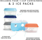 Fit & Fresh Small Plastic Containers With Lids 8 oz, Small Snack Containers With Lids, Reusable Leakproof Dressing and Condiment Containers With Two Attachable Ice Packs, 4PK, Light
