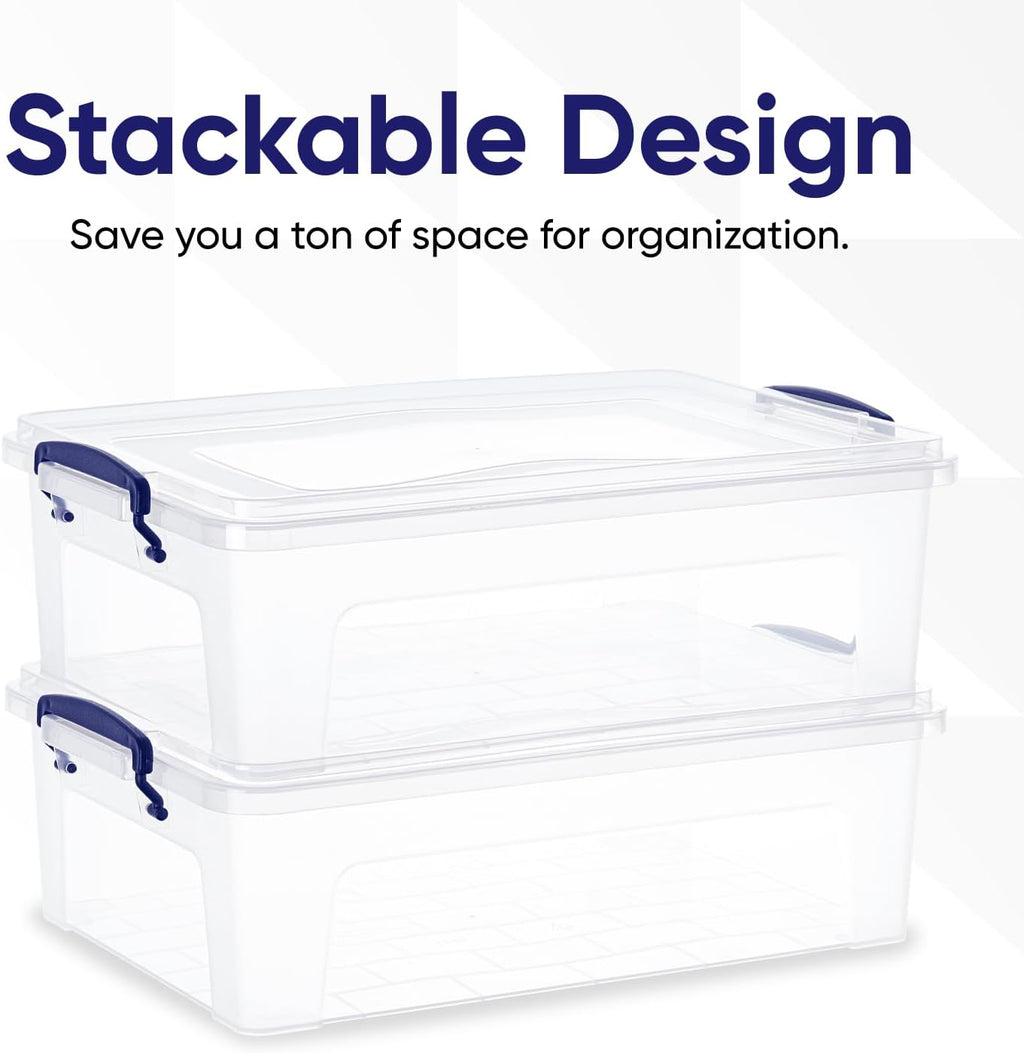 Superio Storage Bins with Lids, Clear Plastic Containers for Organizing, Stackable Totes, BPA Free, Odor Free, Organizer Boxes for Home, and Dorm (4 Pack, 22.7 Qt)