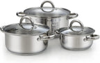 Cook N Home Sauce Pot Stainless Steel Stockpot with Glass Lid, Basic Saucier Casserole Pan Set, 6 Piece Set