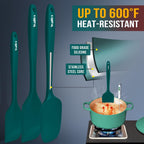 Walfos Silicone Spatula Set of 7 - (600°F) High Heat Resistant Dark Green Kitchen Scraper Spatulas, One-Pieces Seamless Design, Perfect for Cooking Mixing & Baking - BPA Free and Dishwasher Safe