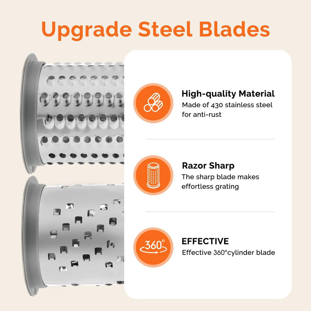 Patented Rotary Parmesan Cheese Grater, Hand Crank Cheese Shredder with Fine & Coarse Drums, Restaurant Quality, White, Stainless Steel & ABS, Dishwasher Safe
