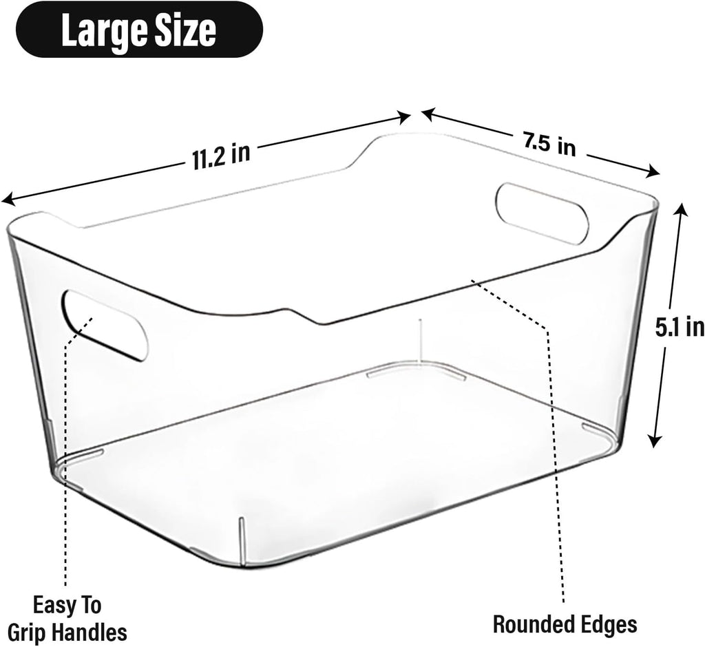 Clear Plastic Storage Bins, Pantry Organizers and Storage Containers, Large Fridge Organizer Bins, Home Kitchen Cabinet Organizer, Medicine Cabinet Bin for Organizing Freezer Closet