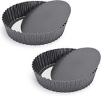 2 Pack Nonstick Tart Pan, Quiche Pan, Carbon Steel Deep-dish Pie Pan with Removable Loose Bottom (10 In)