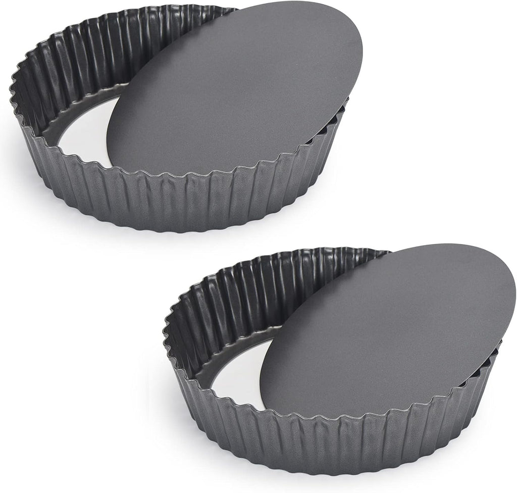 2 Pack Nonstick Tart Pan, Quiche Pan, Carbon Steel Deep-dish Pie Pan with Removable Loose Bottom (11 In)