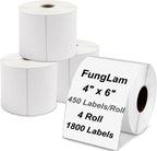 FungLam 4"x6" Thermal Mailing Labels - 450 Labels/Roll (4 Rolls), Compatible with JADENS, Munbyn, Rollo, iDPRT Printers