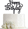 Happy Birthday Cake Topper for Birthday Party Decorations - Black Acrylic