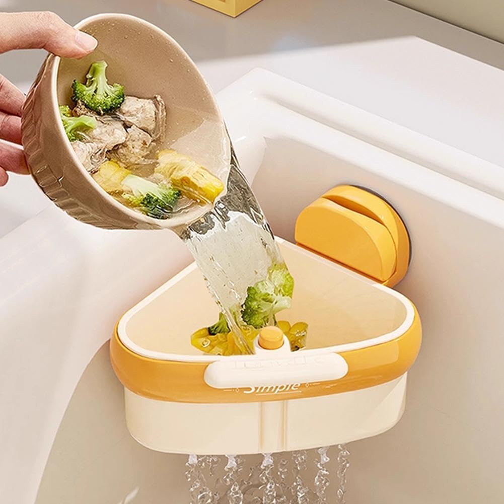 Corner Sink Strainer,2025 New Suction Cup Press Sink Strainer Basket,Automatic Dumping food Waste Catcher for Sink,Faucet Sponge Storage Rack,Corner Sink Trash Catcher for Food Waste (Yellow+Green)