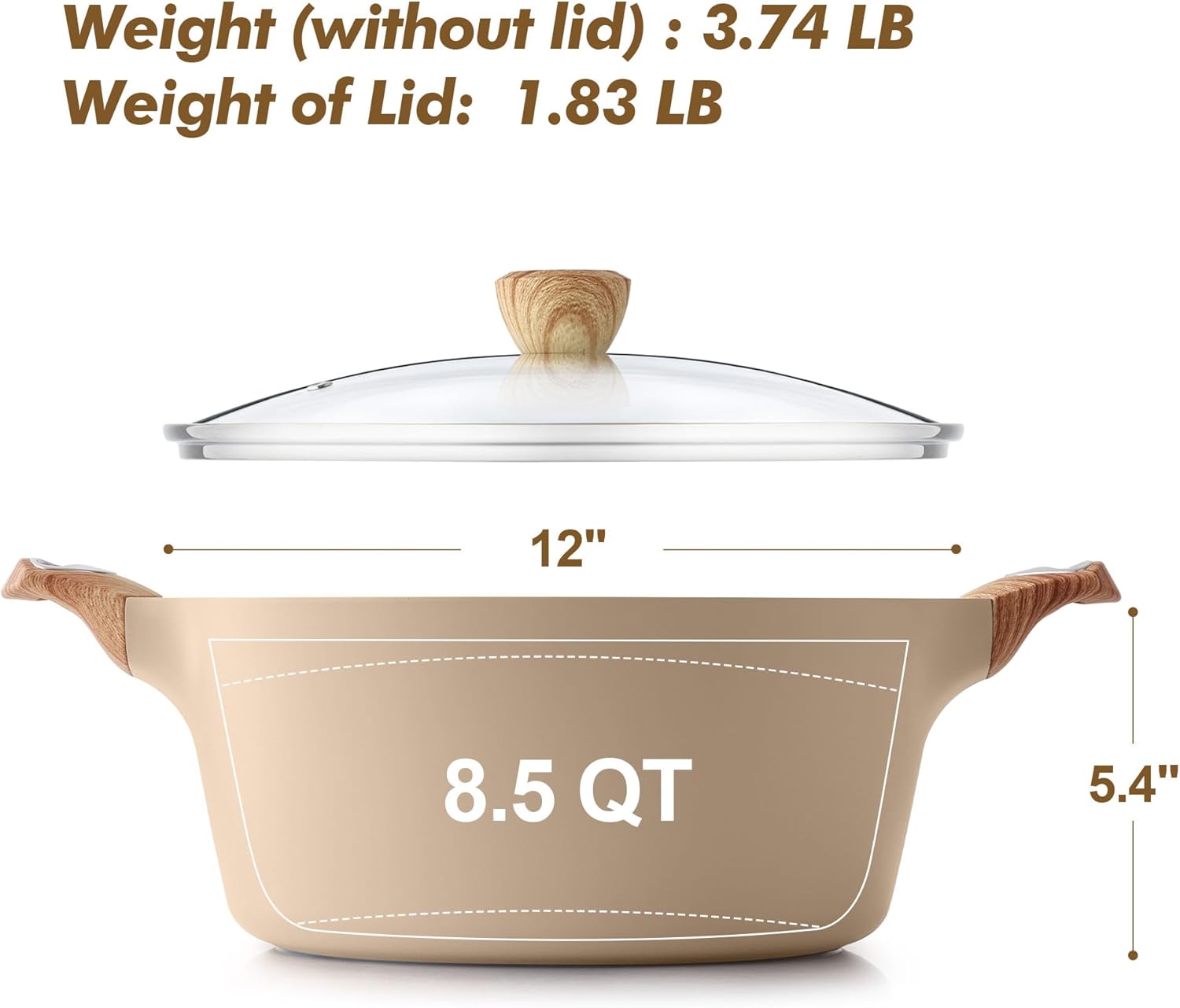 SENSARTE Ceramic Nonstick Stock Pot with Lid, 2.6/4.5/6.6/8.5 QT Soup Pot Casserole Pot, Non-toxic Healthy Pasta Pot, Large Cooking Pot Stew Pot, Induction Compatible, PFOA PFAS PTFE Free, Taupe