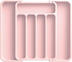 Aujen Silverware Organizer - Expandable Kitchen Drawer Organizer, Adjustable Utensil Organizer, Cutlery Tray for Forks, Knives, Multipurpose Kitchen Organizers and Storage Solution, Pink, Medium