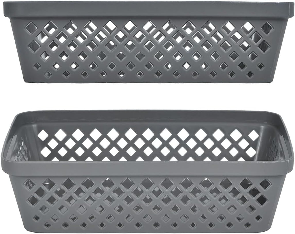 Glad Plastic Storage Basket Set - Multipurpose Drawer Trays, Kitchen Pantry Containers, and Bathroom Bins - 6 Pack Medium Organizers, Grey