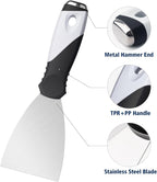 Mister Rui Putty Knife Set, 3" 5" 6" Paint Scrapers, Paint Tools, Small Metal Putty Knife Scraper Tool for Wood, Stainless Steel Paint Scraper with Hammer End