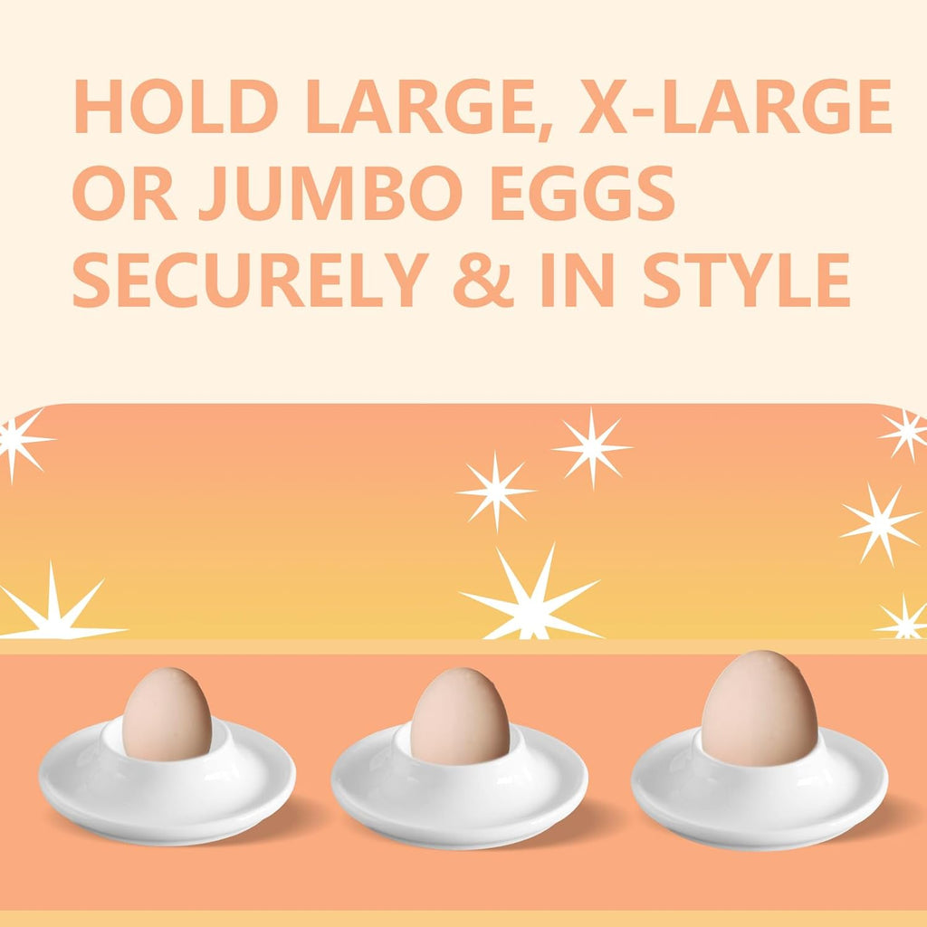 Cinf Ceramic White Egg Holder Set of 2 Porcelain Holder With 2 Stainless Steels Egg Spoons Breakfast Boiled Cooking Easy to Clean Childhood Memories Kitchen