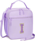 Initial Insulated Lunch Bag for Girls Kids, Back to School Gift, Reusable Leak-proof Lunch Box with Adjustable Strap for School Daycare Travel Picnic (Purple,I)