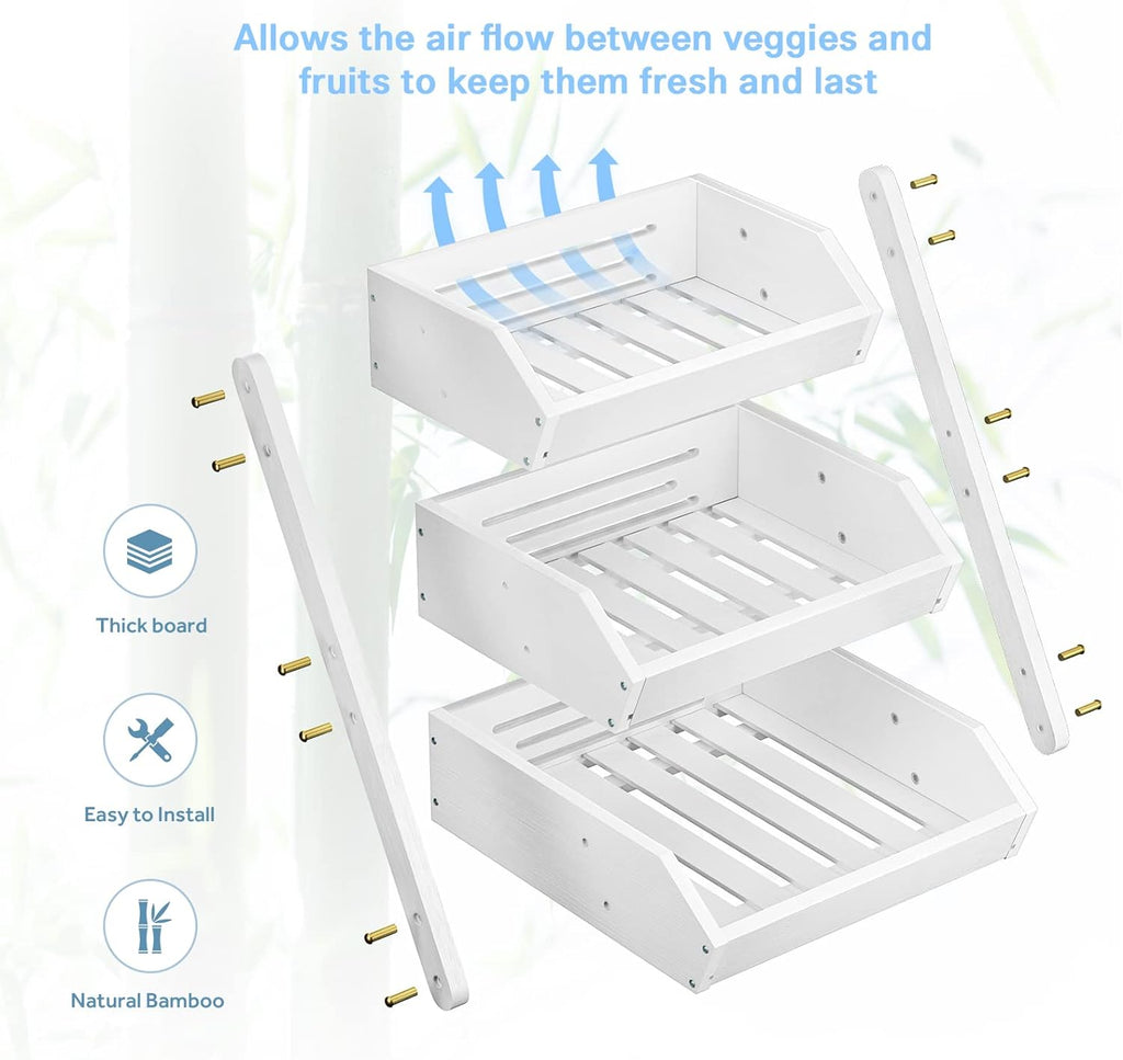 G.a HOMEFAVOR Fruit Basket for Kitchen, 3-Tier Fruit Bowl for Kitchen Counter, Vegetable Storage Stand for Fruit Shop, 15 mm Thickness (WHITE)