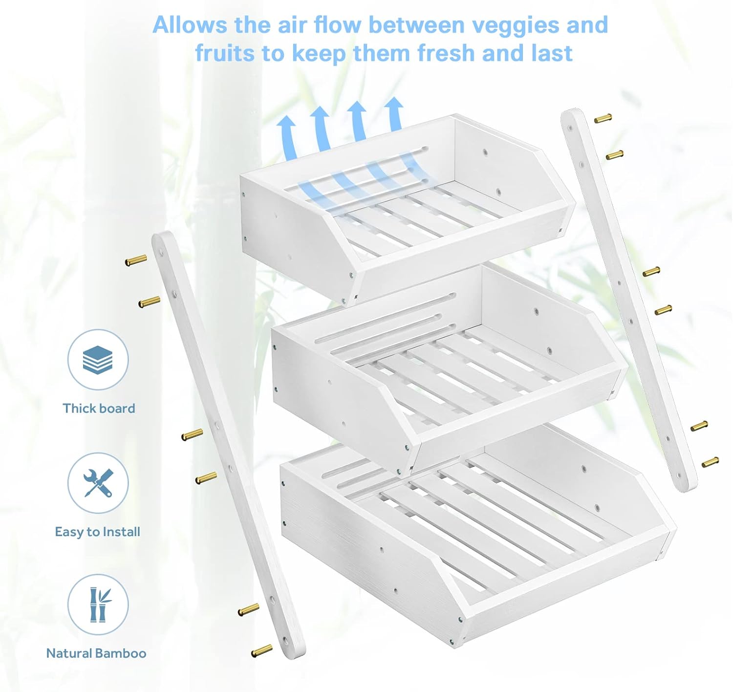 G.a HOMEFAVOR Fruit Basket for Kitchen, 3-Tier Fruit Bowl for Kitchen Counter, Vegetable Storage Stand for Fruit Shop, 15 mm Thickness (WHITE)