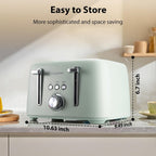 4-Slice Toaster 1.5" Extra Wide Slot Stainless Steel with High Lift Lever, 6 Presets & Bagel/Defrost/Cancel Function, Removal Crumb Tray, Under Base Cord Storage, Green