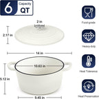 P&P CHEF 6QT Enameled Dutch Oven, Cast Iron Dutch Oven Pot with Lid for Bread Baking, Enameled Casserole Pot for Roasting Braising Stewing Frying Simmering, Various Stoves & Easy Clean, White