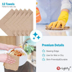 Orighty Microfiber Cleaning Cloth, 12 Pack Highly Absorbent Cleaning Supplies, Lint Free Cloths for Multiple-use, Powerful Dust Removal Clean Rags for House, Kitchen, Car Care(12x12 inch) Brown
