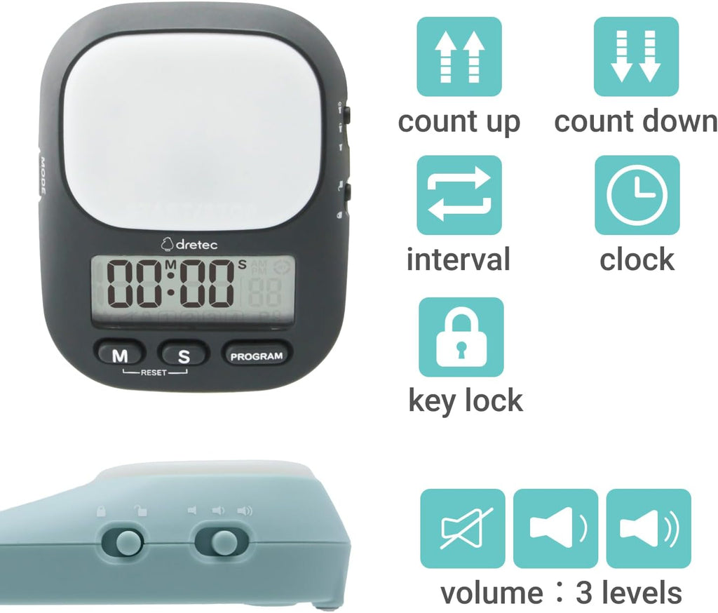 dretec pomodoro Timer, Productivity for Studying, Large Button, Interval,Blue
