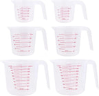 Unbreakable Plastic Measuring Cups 6 Piece Food-Grade Measuring Jugs, 250ml/500ml/1000ml- Capacity, Stackable and Dishwasher-Safe, Great for Oil, Vinegar, Flour, More Essential Kitchen Tools