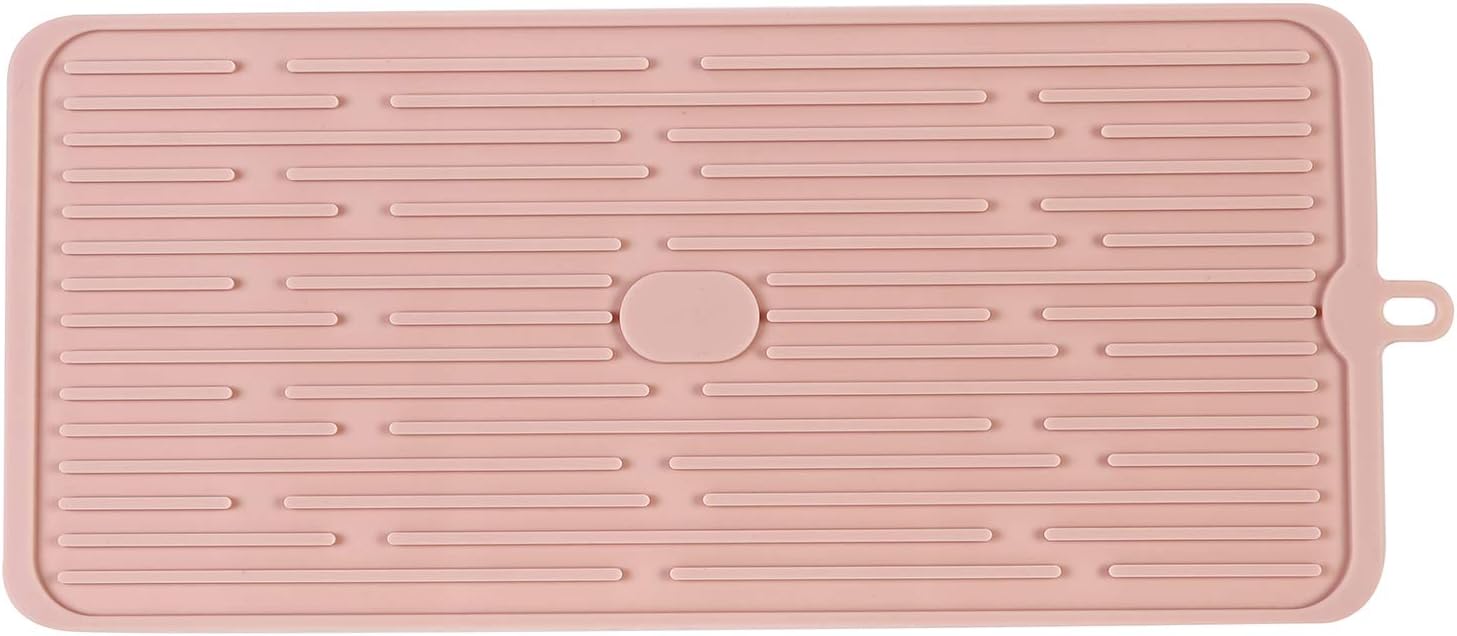Dish Drying Mat,Large Silicone Drying Mat,Silicone Kitchen Countertop Drying Mat for Pots, Pans, Glassware, Silverware (Pink)