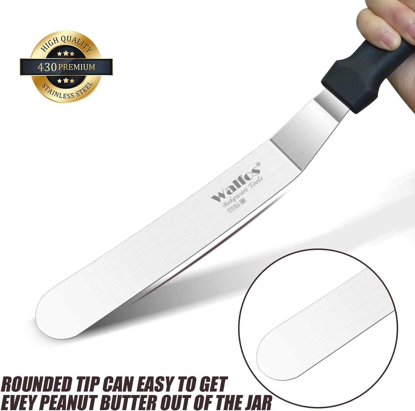 Walfos Icing Spatula, Stainless Steel Cake Spatula with Sturdy and Durable Handle Cake Decorating Spatula - Multi purpose Use for Home, Kitchen or Bakery (6” Angled + 8" Straight)…